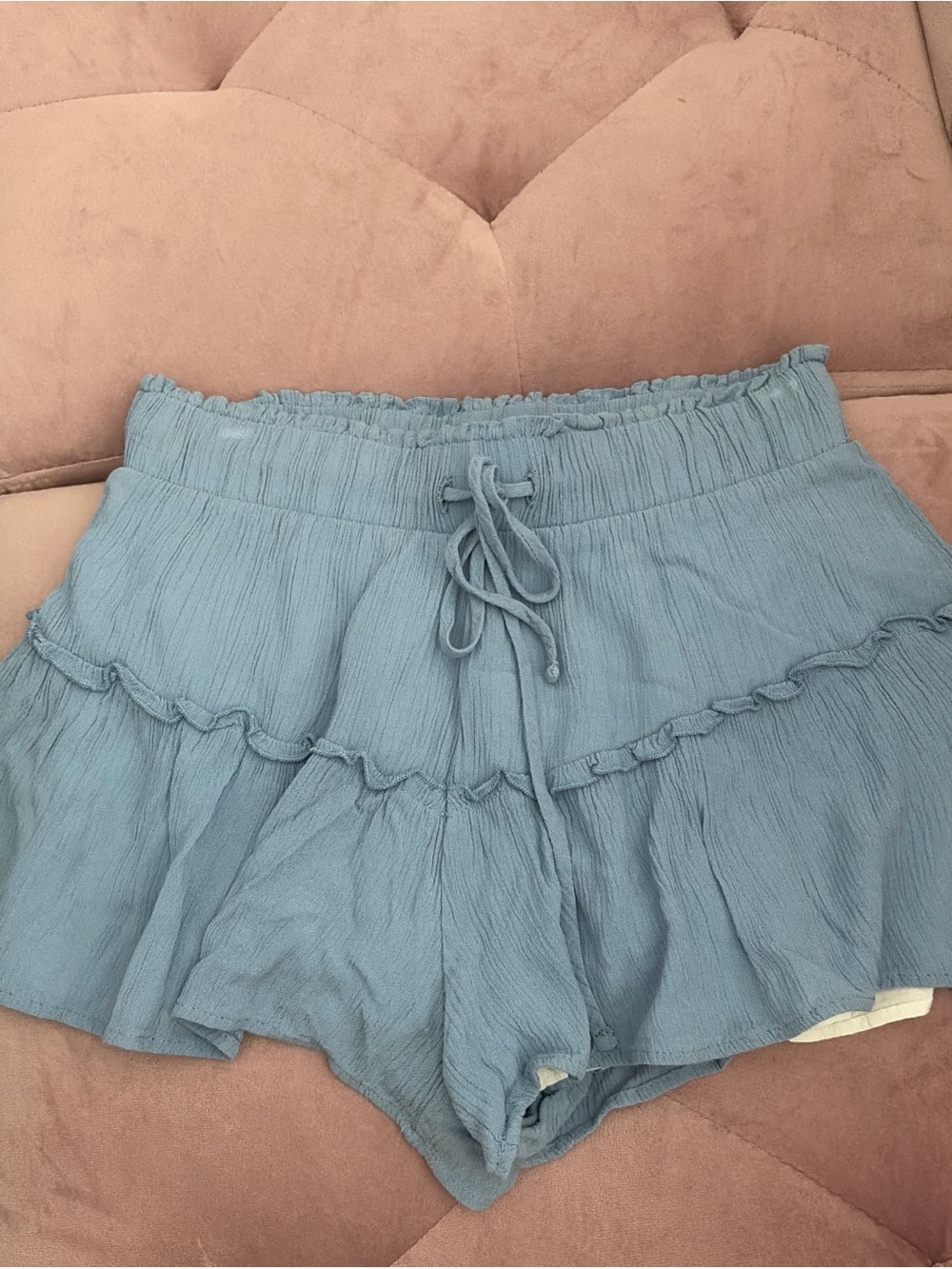 Altar'd State Light Blue Ruffle Tie-Waist Shorts